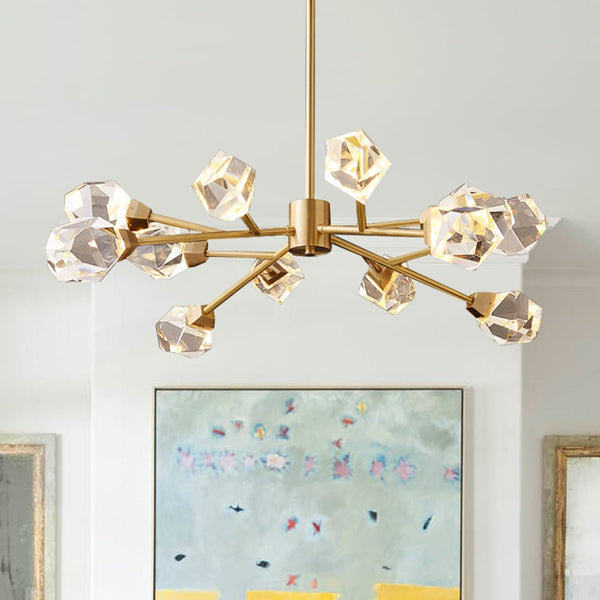 Thehouselights - 12 - Light Sputnik Brass Crystal Glass Chandelier - Chandelier - Brass - 