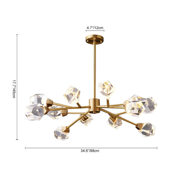 Thehouselights - 12 - Light Sputnik Brass Crystal Glass Chandelier - Chandelier - Brass - 