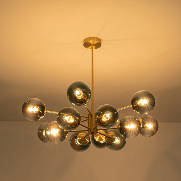 Thehouselights-12-Light Two-tier Modern Sputnik Blue Bubble Glass Chandelier-Chandelier-12-Light-