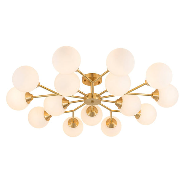 Thehouselights - 15 - Light Opal Glass Branching Sputnik Semi Flush Chandelier - Chandelier - 15 - Light - 