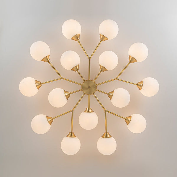 Thehouselights - 15 - Light Opal Glass Branching Sputnik Semi Flush Chandelier - Chandelier - 15 - Light - 