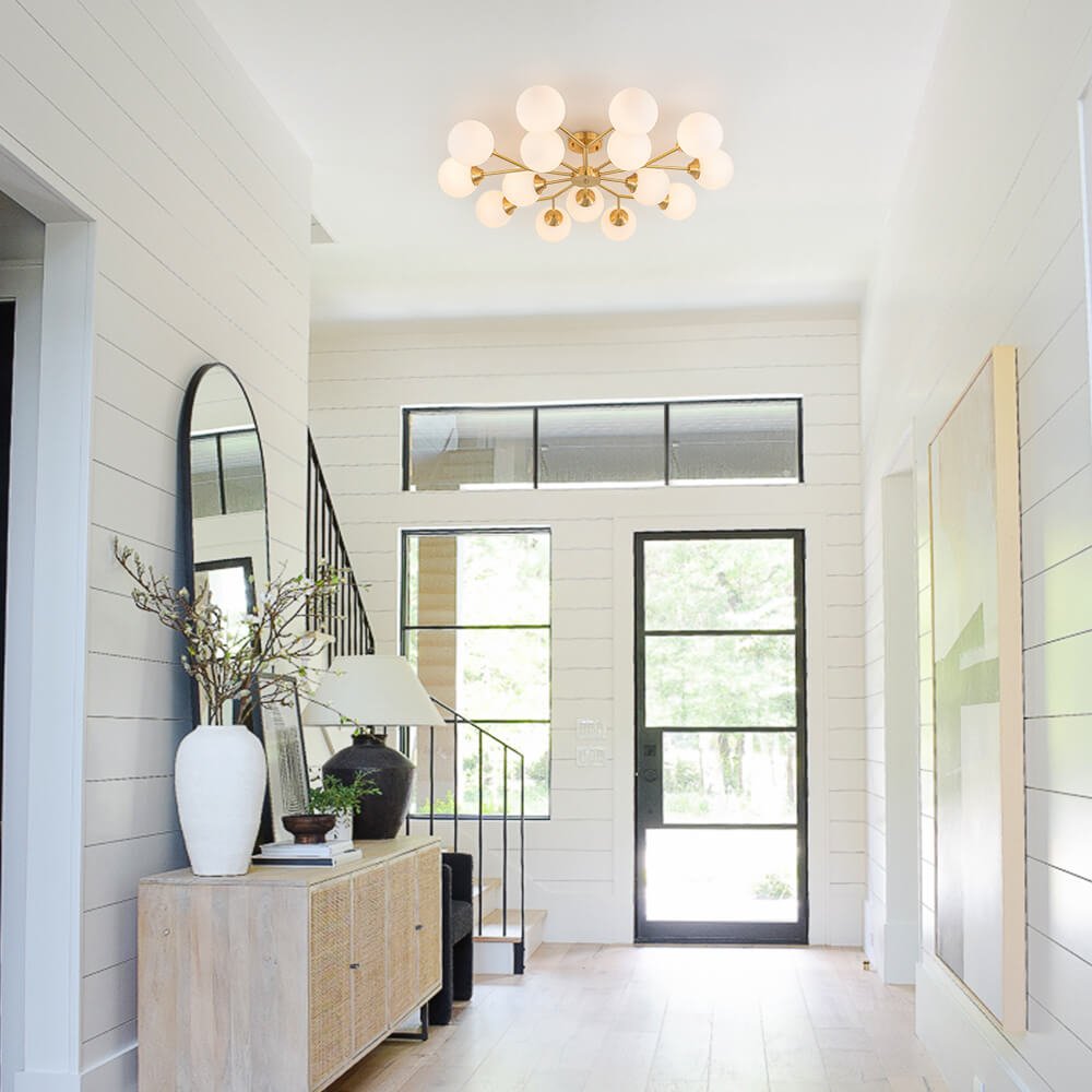 15-Light Opal Glass Branching Sputnik Semi Flush Chandelier | Living ...