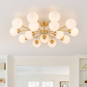 Thehouselights - 15 - Light Opal Glass Branching Sputnik Semi Flush Chandelier - Chandelier - 15 - Light - 