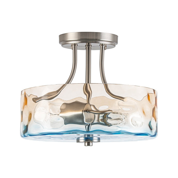 Thehouselights-2-Light Hammer Glass Semi Flush Mount-Flush Mount-Gradient Blue & Orange-