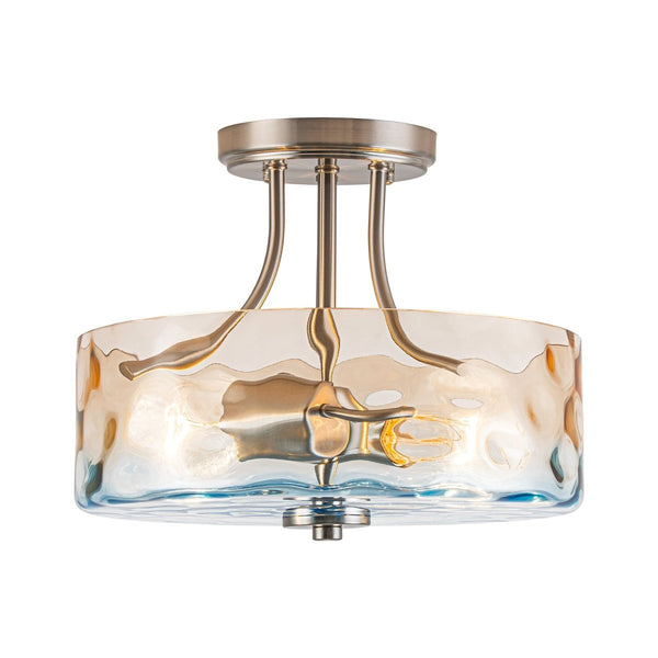 Thehouselights-2-Light Hammer Glass Semi Flush Mount-Flush Mount-Gradient Blue & Orange-