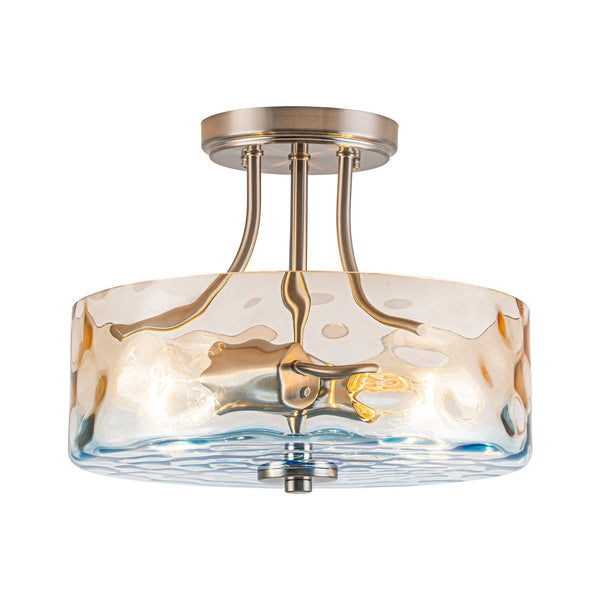 Thehouselights-2-Light Hammer Glass Semi Flush Mount-Flush Mount-Gradient Blue & Orange-