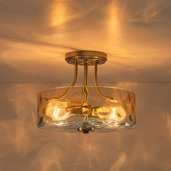 Thehouselights-2-Light Hammer Glass Semi Flush Mount-Flush Mount-Gradient Blue & Orange-