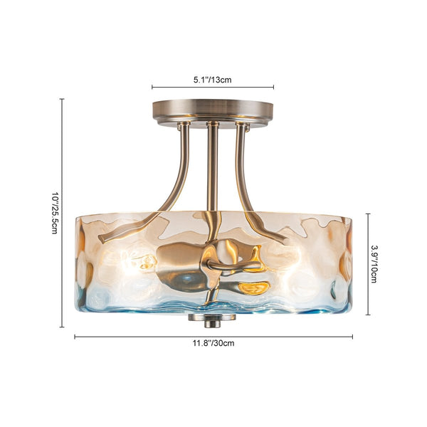 Thehouselights-2-Light Hammer Glass Semi Flush Mount-Flush Mount-Gradient Blue & Orange-