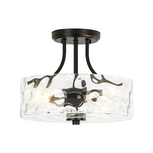 Thehouselights-2-Light Hammered Glass Semi Flush Mount-Flush Mount-Black-