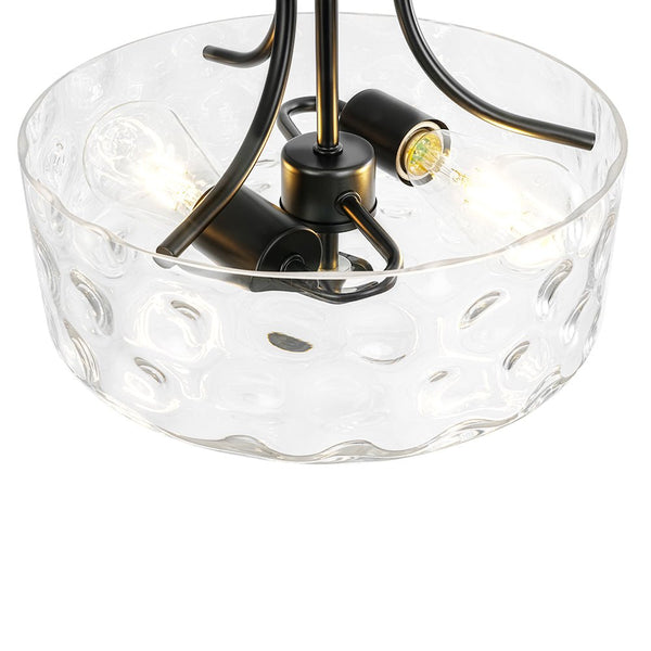 Thehouselights-2-Light Hammered Glass Semi Flush Mount-Flush Mount-Black-