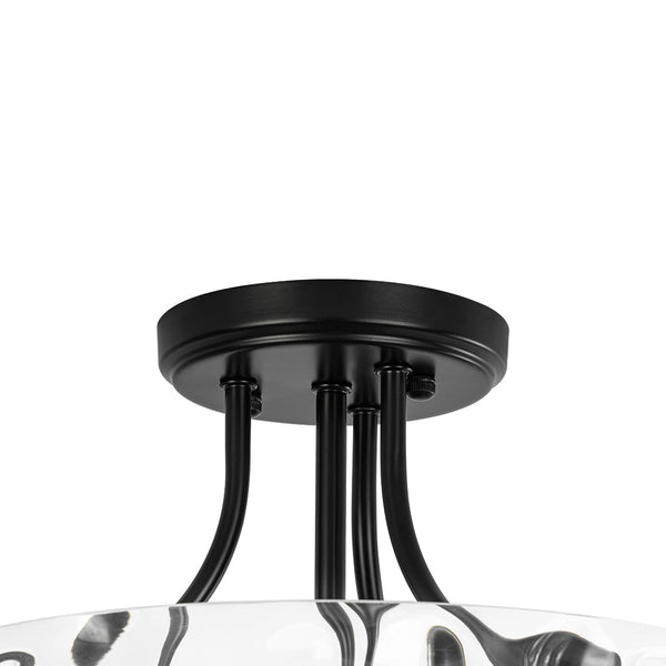 Thehouselights-2-Light Hammered Glass Semi Flush Mount-Flush Mount-Black-