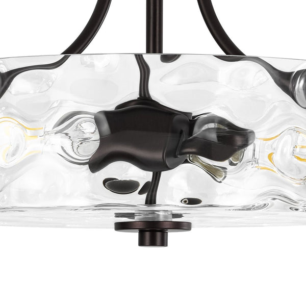 Thehouselights-2-Light Hammered Glass Semi Flush Mount-Flush Mount-Black-