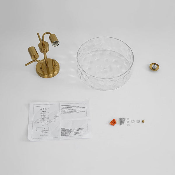 Thehouselights-2-Light Hammered Glass Semi Flush Mount-Flush Mount-Brass-