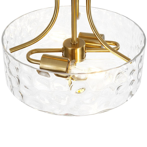 Thehouselights-2-Light Hammered Glass Semi Flush Mount-Flush Mount-Brass-