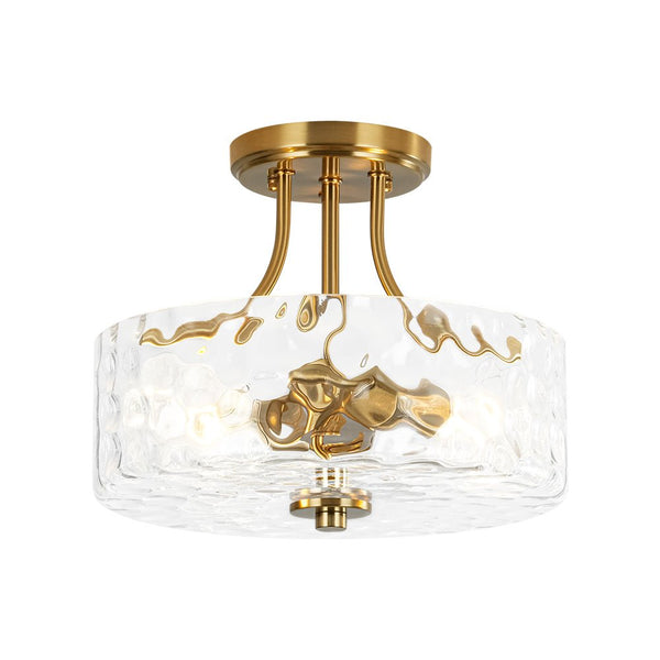 Thehouselights-2-Light Hammered Glass Semi Flush Mount-Flush Mount-Brass-