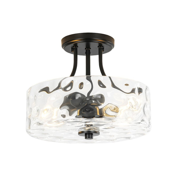 Thehouselights-2-Light Hammered Glass Semi Flush Mount-Flush Mount-Brass-