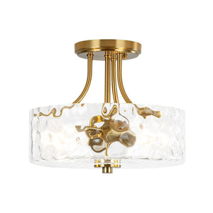 Thehouselights-2-Light Hammered Glass Semi Flush Mount-Flush Mount-Brass-