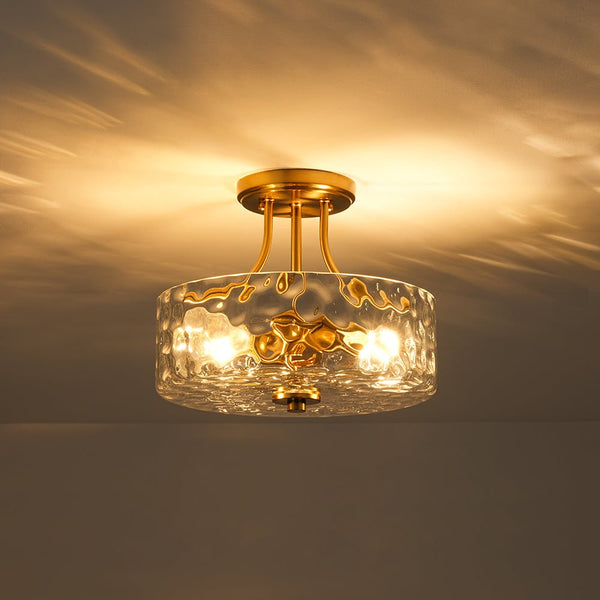 Thehouselights-2-Light Hammered Glass Semi Flush Mount-Flush Mount-Brass-
