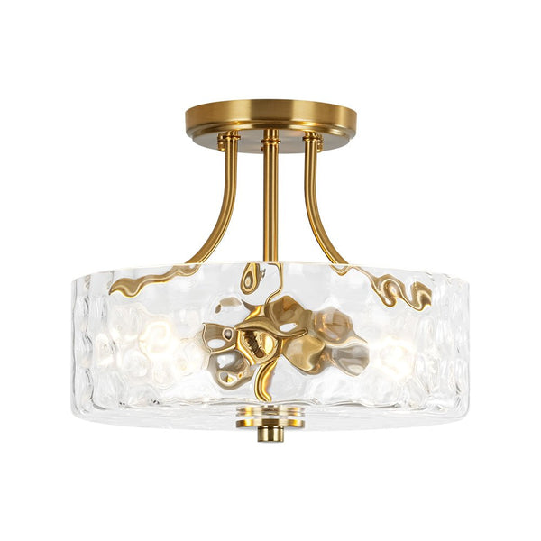 Thehouselights-2-Light Hammered Glass Semi Flush Mount-Flush Mount-Brass-
