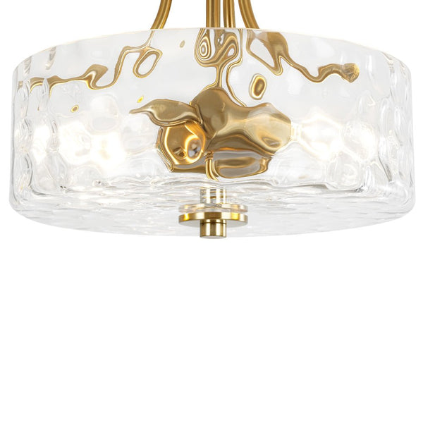 Thehouselights-2-Light Hammered Glass Semi Flush Mount-Flush Mount-Brass-