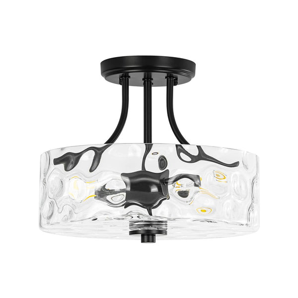 Thehouselights-2-Light Hammered Glass Semi Flush Mount-Flush Mount-Brass-