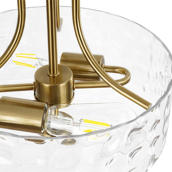 Thehouselights-2-Light Hammered Glass Semi Flush Mount-Flush Mount-Brass-