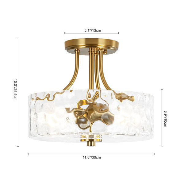 Thehouselights-2-Light Hammered Glass Semi Flush Mount-Flush Mount-Brass-