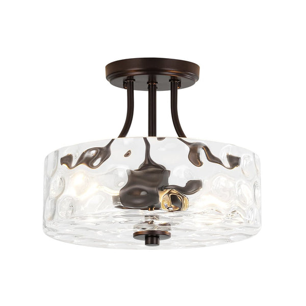 Thehouselights-2-Light Hammered Glass Semi Flush Mount-Flush Mount-Oil-Rubbed Bronze-