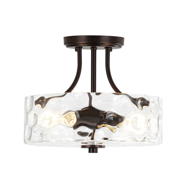 Thehouselights-2-Light Hammered Glass Semi Flush Mount-Flush Mount-Oil-Rubbed Bronze-