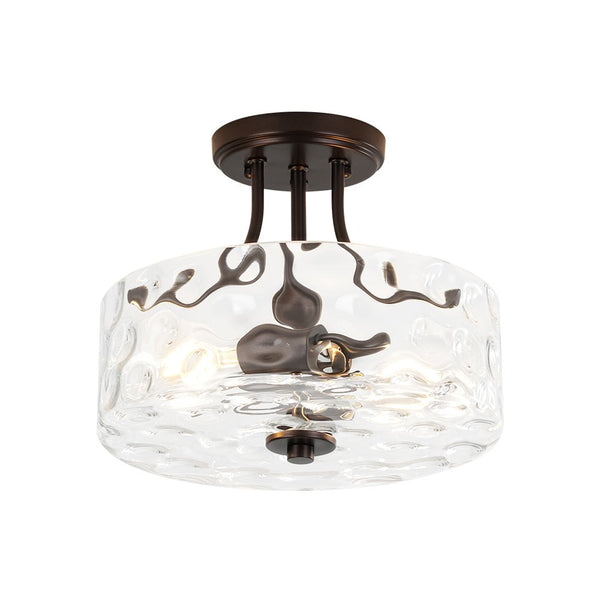 Thehouselights-2-Light Hammered Glass Semi Flush Mount-Flush Mount-Oil-Rubbed Bronze-