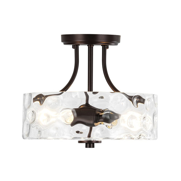 Thehouselights-2-Light Hammered Glass Semi Flush Mount-Flush Mount-Oil-Rubbed Bronze-