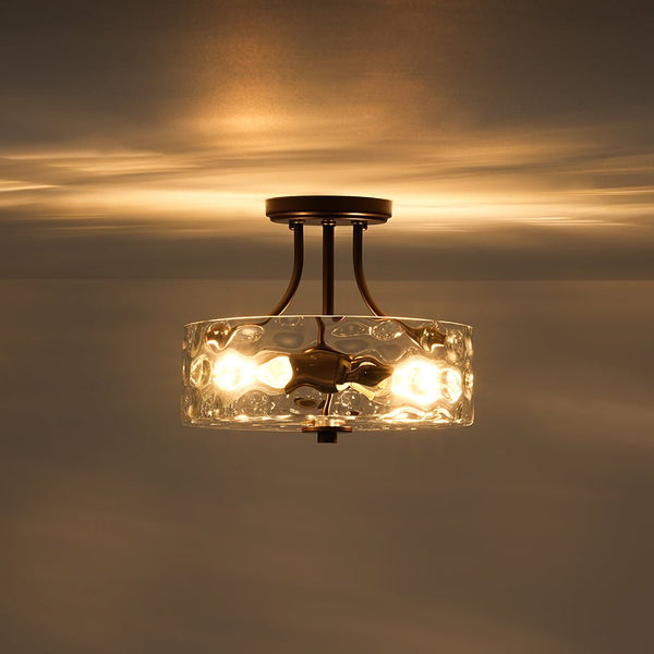 Thehouselights-2-Light Hammered Glass Semi Flush Mount-Flush Mount-Oil-Rubbed Bronze-