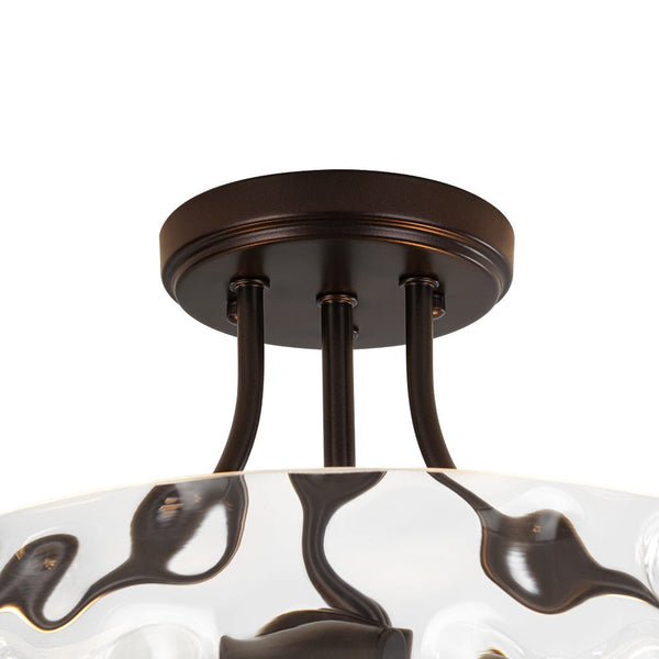 Thehouselights-2-Light Hammered Glass Semi Flush Mount-Flush Mount-Oil-Rubbed Bronze-