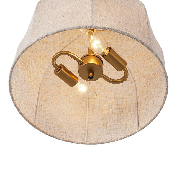 Thehouselights-2-Light Linen Dome Semi Flush Mount-Ceiling Light-Brass-