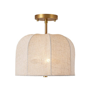 Thehouselights-2-Light Linen Dome Semi Flush Mount-Ceiling Light-Brass-