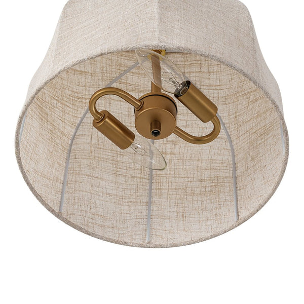Thehouselights-2-Light Linen Dome Semi Flush Mount-Ceiling Light-Brass-