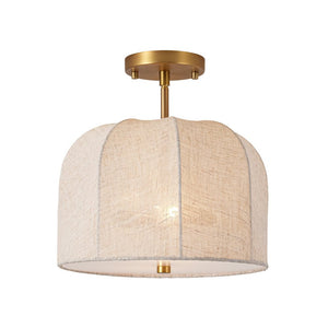 Thehouselights-2-Light Linen Dome Semi Flush Mount-Ceiling Light-Brass-
