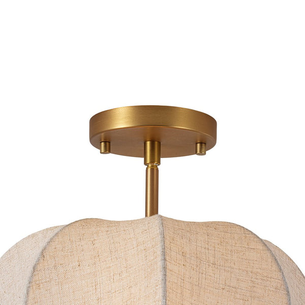 Thehouselights-2-Light Linen Dome Semi Flush Mount-Ceiling Light-Brass-