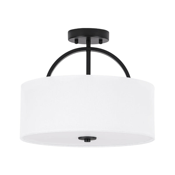Thehouselights-2-Light Linen Drum Flush Mount Ceiling-Ceiling Light-Black-
