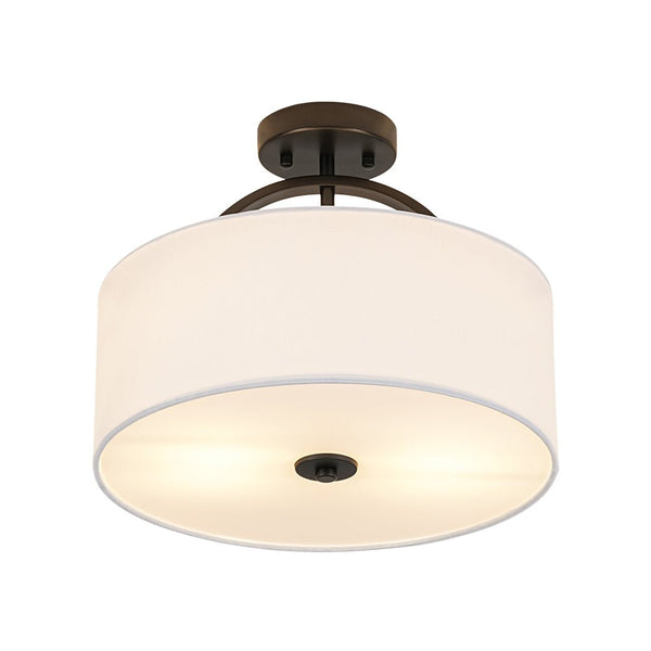 Thehouselights-2-Light Linen Drum Flush Mount Ceiling-Ceiling Light-Black-