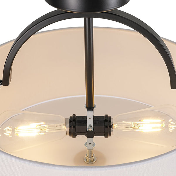 Thehouselights-2-Light Linen Drum Flush Mount Ceiling-Ceiling Light-Black-