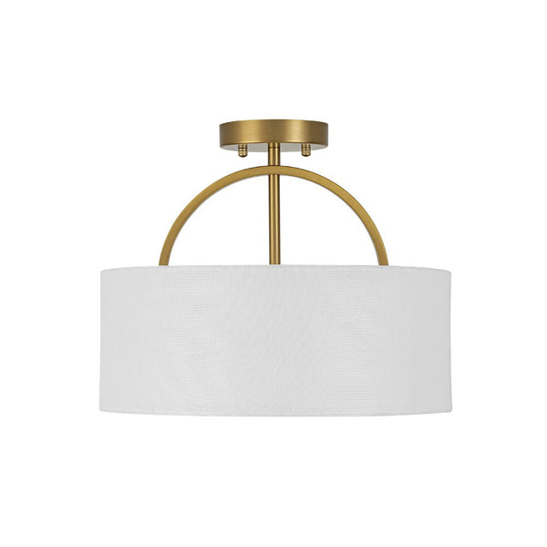 Thehouselights-2-Light Linen Drum Flush Mount Ceiling-Ceiling Light-Brass-