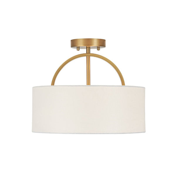 Thehouselights-2-Light Linen Drum Flush Mount Ceiling-Ceiling Light-Brass-