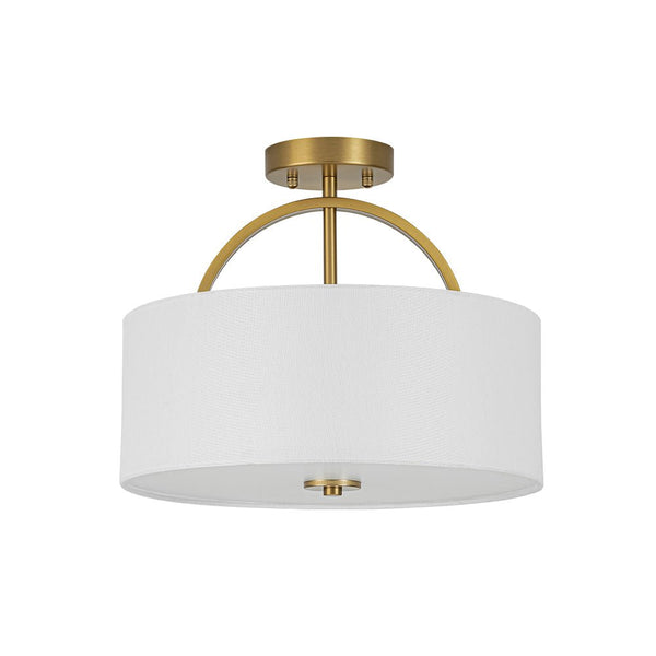 Thehouselights-2-Light Linen Drum Flush Mount Ceiling-Ceiling Light-Brass-