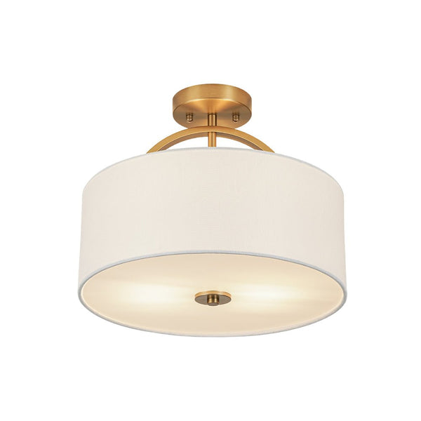 Thehouselights-2-Light Linen Drum Flush Mount Ceiling-Ceiling Light-Brass-