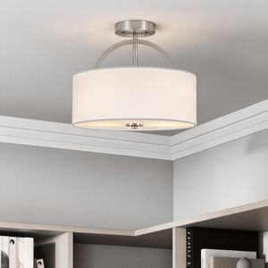 Thehouselights-2-Light Linen Drum Flush Mount Ceiling-Ceiling Light-Nickel-