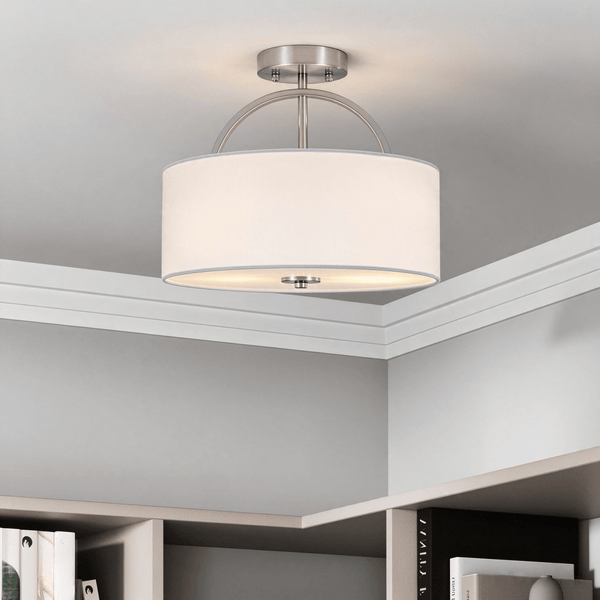 Thehouselights-2-Light Linen Drum Flush Mount Ceiling-Ceiling Light-Nickel-