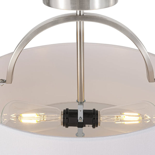 Thehouselights-2-Light Linen Drum Flush Mount Ceiling-Ceiling Light-Nickel-