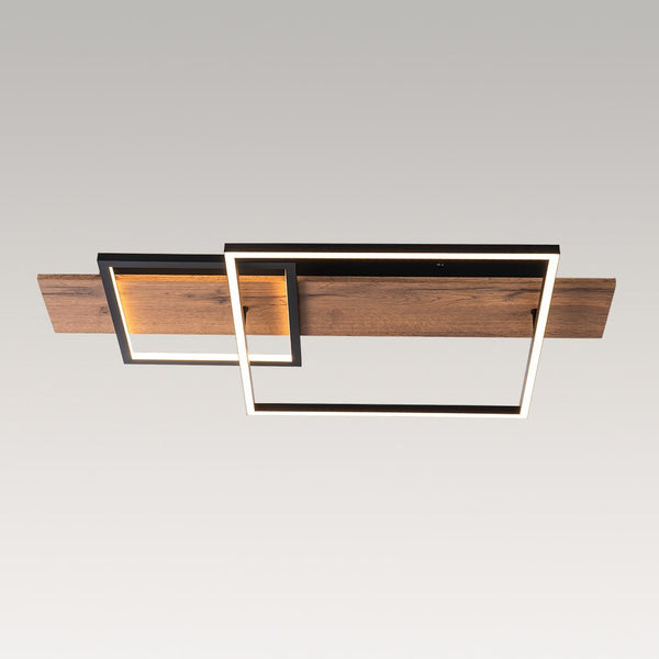 Thehouselights - 2 - Light Square LED Walnut Wood Grain Flush Mount - Ceiling Light - 2 - Light - 