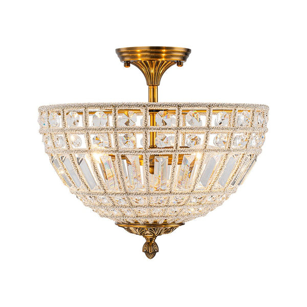 Thehouselights - 3 - Light Brass Crystal Crystal Glass Flush Mount Chandelier - Ceiling Light - Brass - 